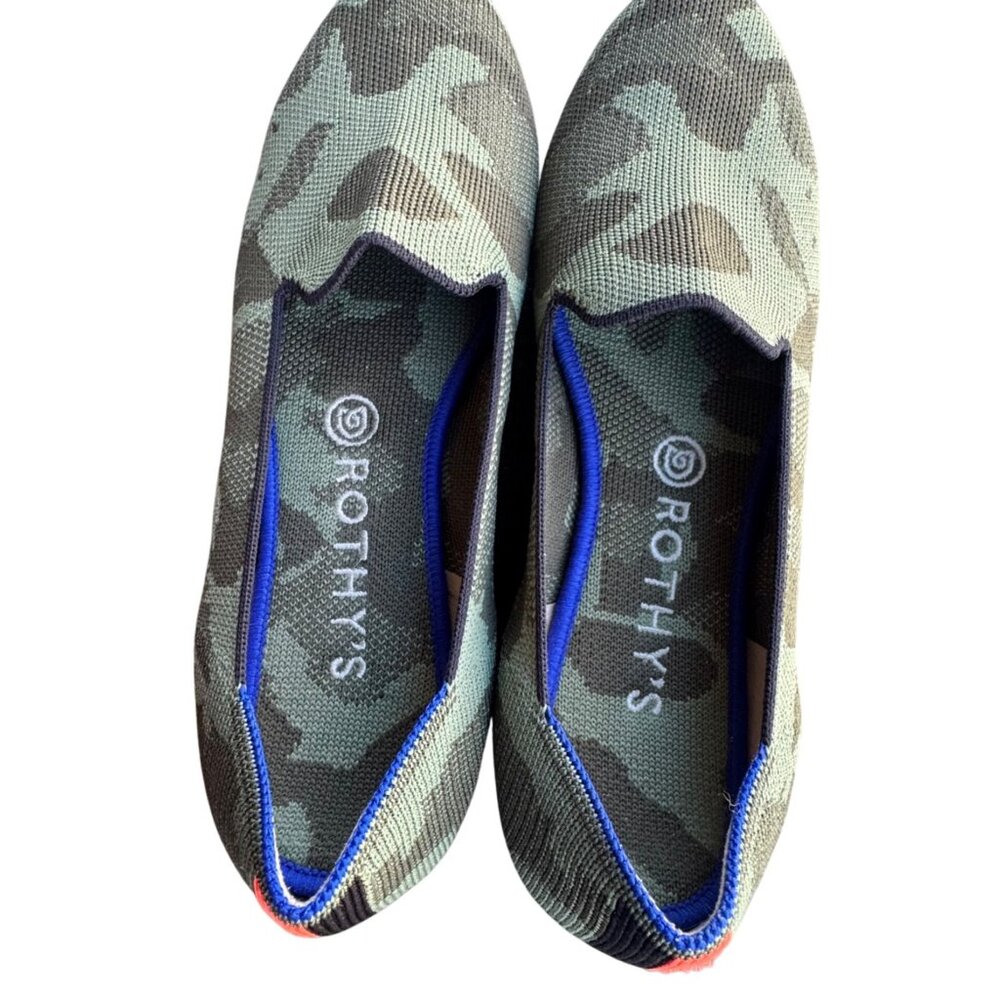 Rothy's Loafer Shoes Women's Size 9 Green Camo Knit Slip On Flats Round Toe Eco - Picture 7 of 9